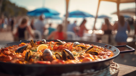 paella or bar food in summer on the beachの素材