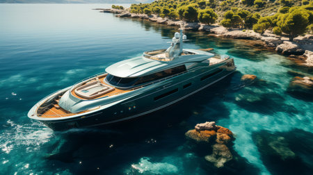 yacht or luxury boat anchored in the seaの素材