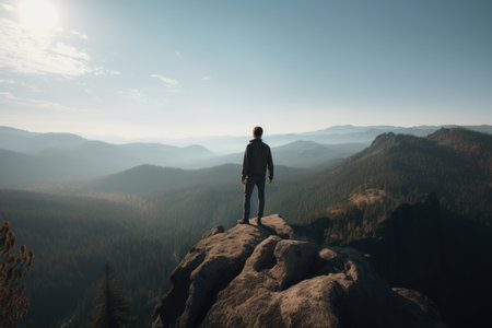 traveler or adventurer on top of the mountain, generative aiの素材