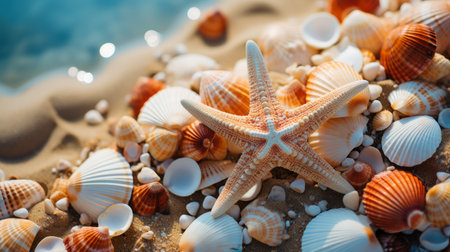 background of seashells on the beachの素材