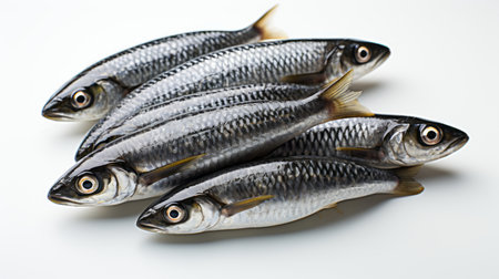 raw sardines isolated on white backgroundの素材