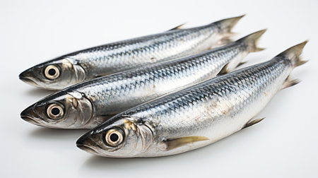 raw sardines isolated on white backgroundの素材