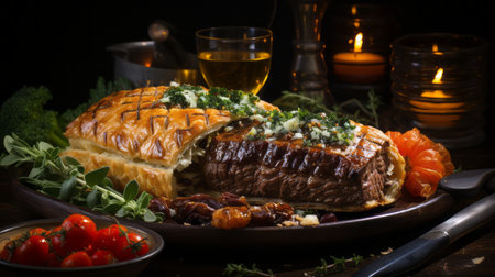 wellington style meat presented on a platterの素材