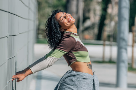 urban style girl in the street outdoorsの写真素材