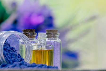 essential massage oils and spa saltsの写真素材
