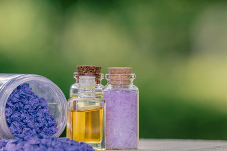 essential massage oils and spa saltsの写真素材