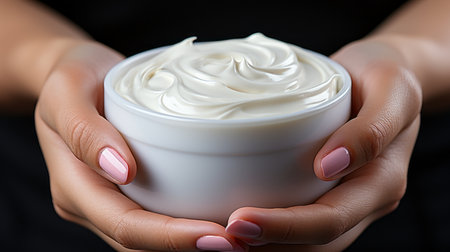 woman's hands with moisturizing or beauty creamの素材