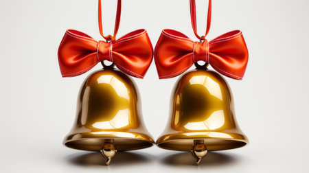 christmas bells with bow isolated on background, christmas decorationsの素材