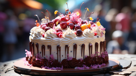 beautiful birthday cake with candlesの素材