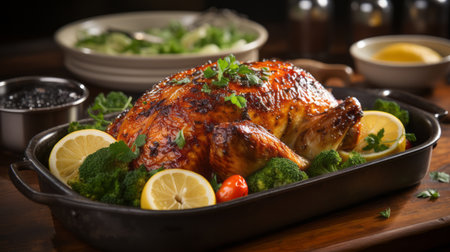 roasted turkey on a tray, thanksgiving dayの素材