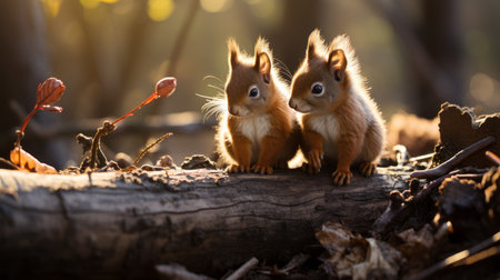 couple of squirrels in the forest. Ai generatedの素材
