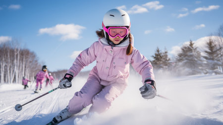 little boy in the snow skiingの素材