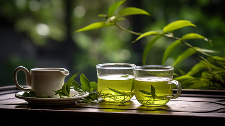 background of green tea, drinks and infusionの素材