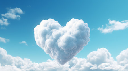 heart shaped cloud isolated on blue skyの素材