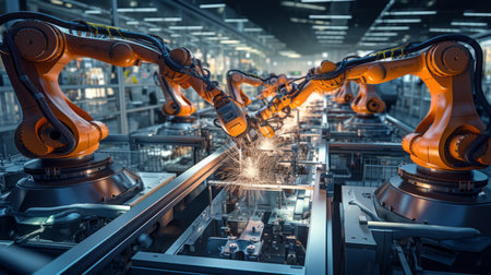 robotic technological factory, industry and manufacturingの素材