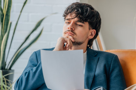 student with document and pensive expression