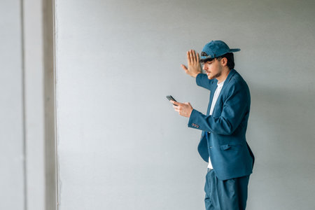 student looking at mobile phone in the street