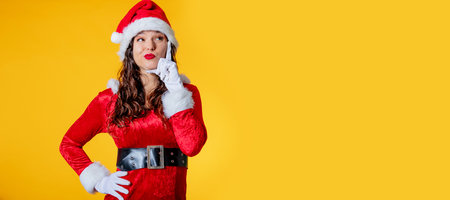 isolated santa claus woman with thoughtful expressionの写真素材
