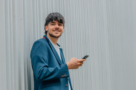 business man or university student with mobile phone