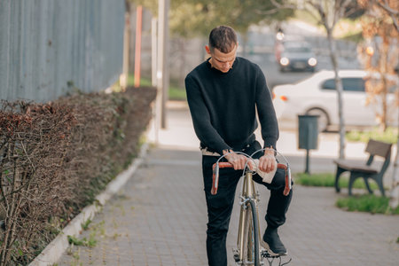 cyclist in the city riding a bicycleの写真素材