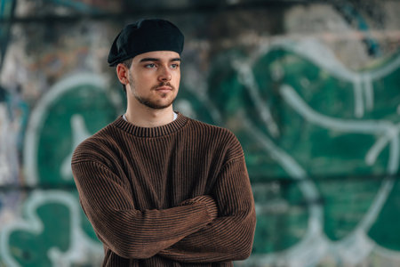 portrait young man on the streetの写真素材