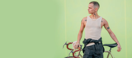 urban cyclist on street wallの写真素材