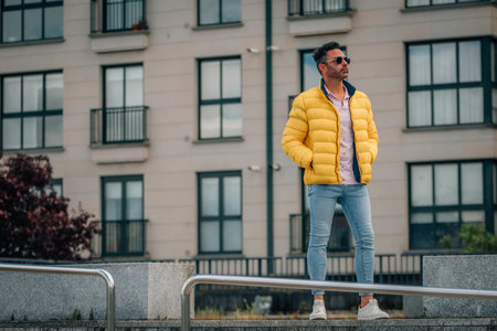 hispanic man with urban style sunglasses on the street