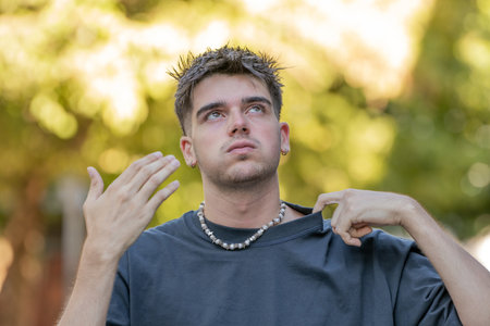 young man or boy with hot expression in summer, heat wave