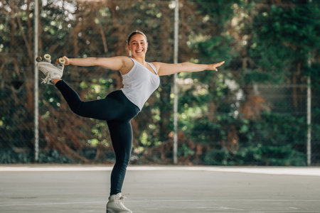 young woman training or doing sports outdoors, skater