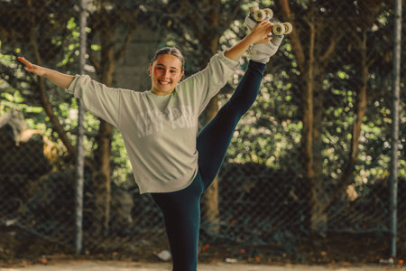 skater training with skates outdoors