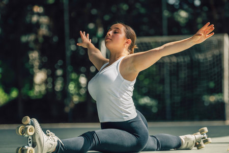 young woman training or doing sports outdoors, skater