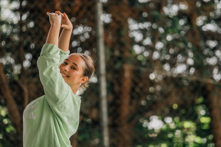 young woman doing sports outdoorsの写真素材