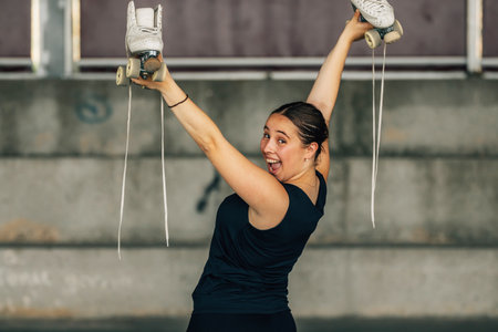 skater with skates smiling
