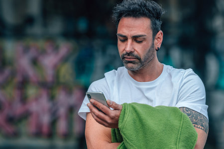 young man on the street with mobile phone