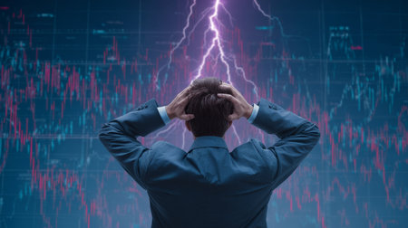 broker with economic and financial chart of bankruptcy and crisisの素材