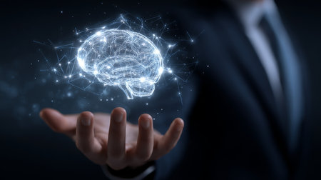 AI digital brain in the businessman handの素材