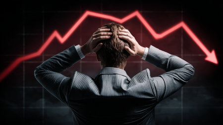 businessman with economic and financial chart of bankruptcy and crisisの素材