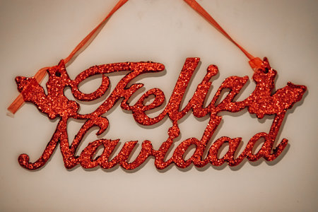 feliz navidad sign on the doorの写真素材