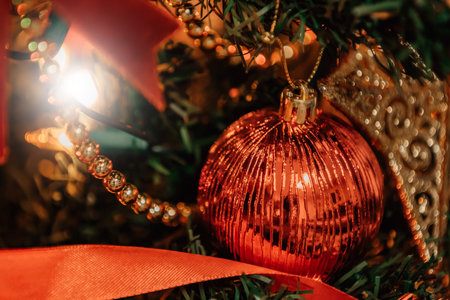 christmas tree ornament detail and backgroundの写真素材