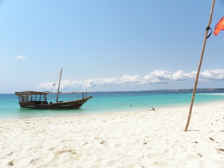 Boat anchored on the beach in Zanzibar, Tanzania