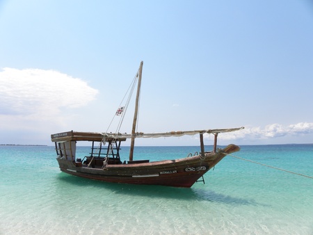 Boat anchored on the beach in Zanzibar, Tanzania