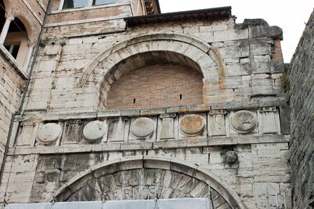 Etruscan Arch View in the historical center of Perugia, Umbria - Italyのeditorial素材