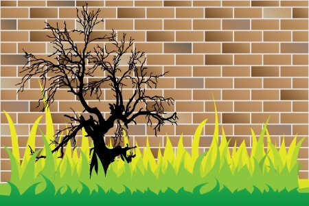 dead tree on brick wallのイラスト素材