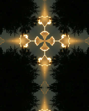 kaleidoscope cross1: tree silhouette, Nebraska morningの写真素材