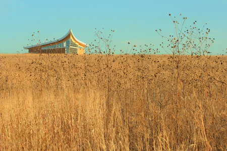 Heritage Center and tall grass prairie; Homestead National Monument of America; Beatrice, Nebraskaの写真素材