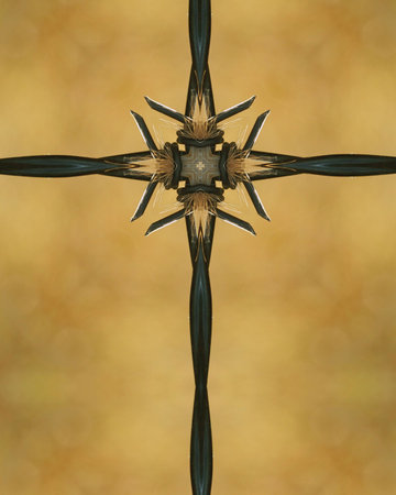 kaleidoscope cross: deer fur caught on barbed wireの写真素材