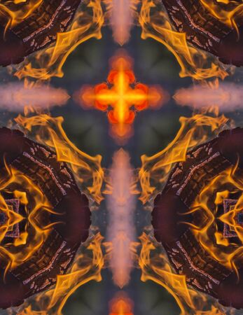 kaleidoscope cross:  campfire flames with sunset colorsの写真素材