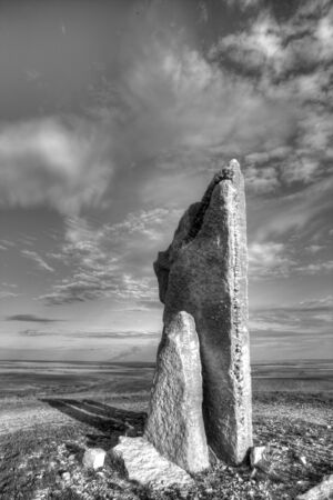 Teter Rock landmark, Flint Hills, Kansas, black and whiteの写真素材