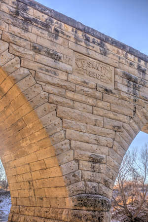 Clements stone arch bridge, rural Kansasの写真素材