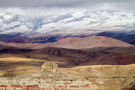 Wyoming landscape; hills and mountains with snow